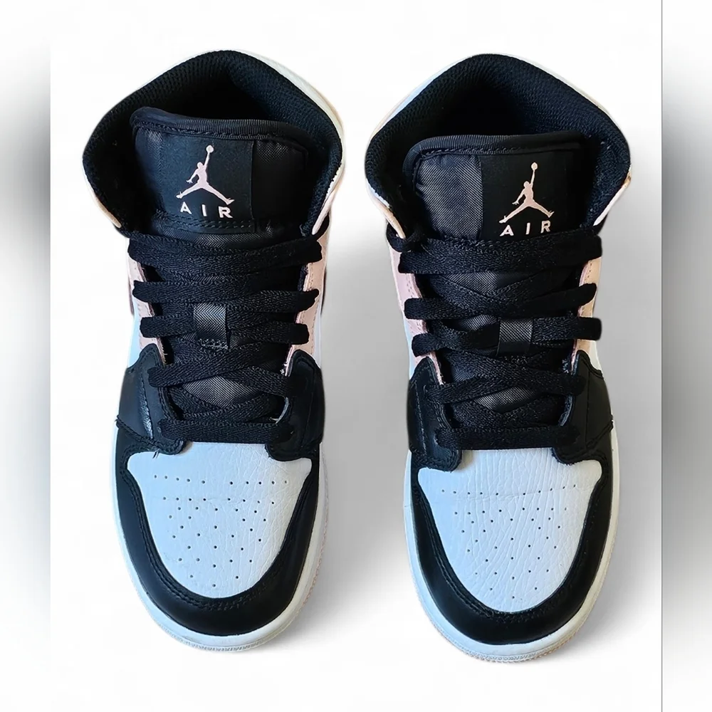Air Jordan 1 Mid Pink Black White Youth Sneakers Size 3.5Y